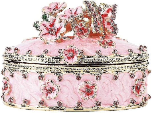 Crystal Trinket Jewelry Boxes Hinged,hand-painted Pink Flower Butterfly Pattern Jeweled Box For Girls Kemu |Fashion Home Kitchen Beauty