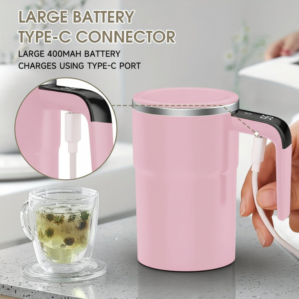 Self-Stirring Coffee Mug Automatic Stir Mug LED Temperature Mug Rechargeable - Pink - Size 380ML Kemu |Fashion Home Kitchen Beauty