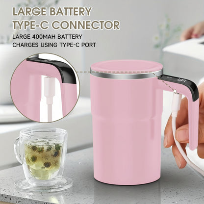 Self-Stirring Coffee Mug Automatic Stir Mug LED Temperature Mug Rechargeable - Pink - Size 380ML Kemu |Fashion Home Kitchen Beauty