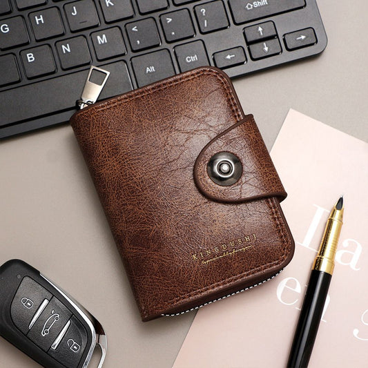 Light coffee color Men's Large Capacity Accordion Card Wallet - PU Leather Multi Card Holder with Magnetic Closure and Coin Pocket Kemu |Fashion Home Kitchen Beauty