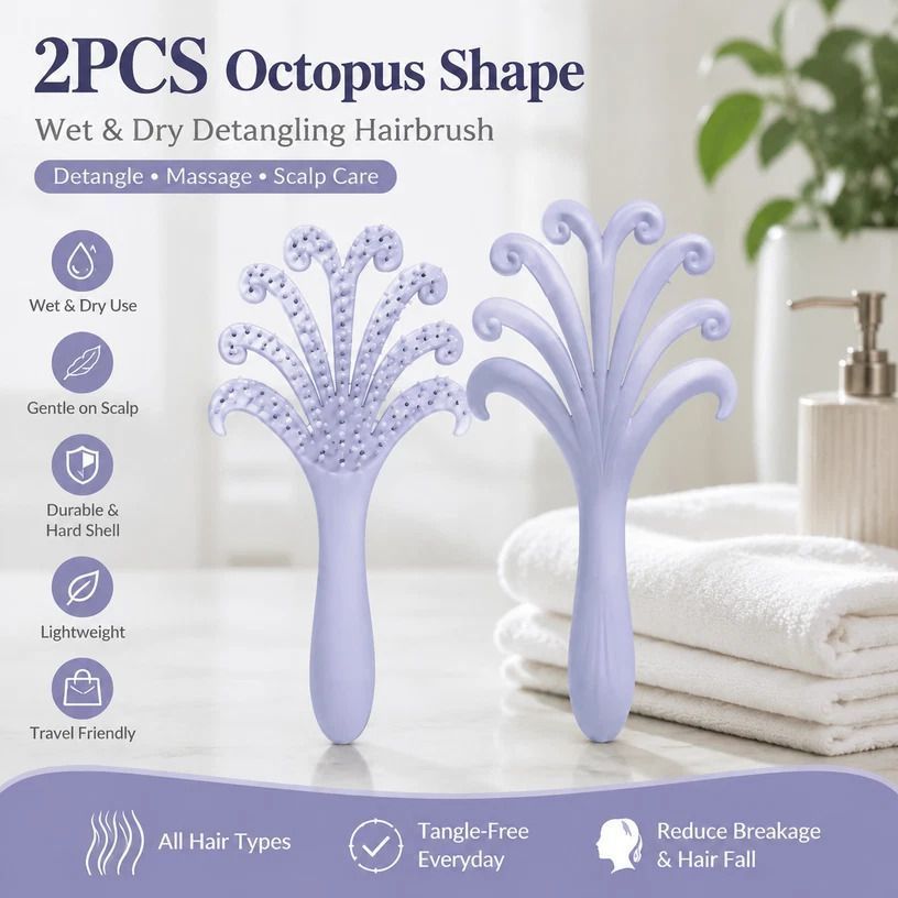 Light Purple Octopus Scalp Massage Brush Gentle Volumising Wet & Dry 2Pcs Kemu |Fashion Home Kitchen Beauty