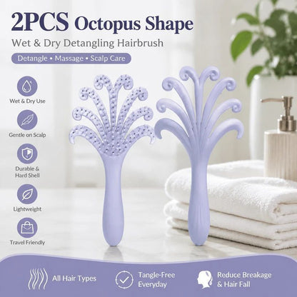 Light Purple Octopus Scalp Massage Brush Gentle Volumising Wet & Dry 2Pcs Kemu |Fashion Home Kitchen Beauty