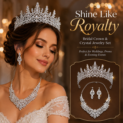Luxury Crystal Bridal Tiara Necklace Earrings Set Sparkling Rhinestone Crown Jewellery Set for Wedding Bride Prom Party Evening Dress Accessories Kemu |Fashion Home Kitchen Beauty