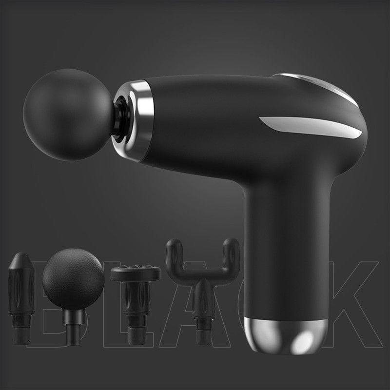 Black - Portable Mini Fascia Gun with 4 Massage Heads, Type-C Rechargeable Low-Noise Handheld Percussion Massager for the Gym Kemu |Fashion Home Kitchen Beauty