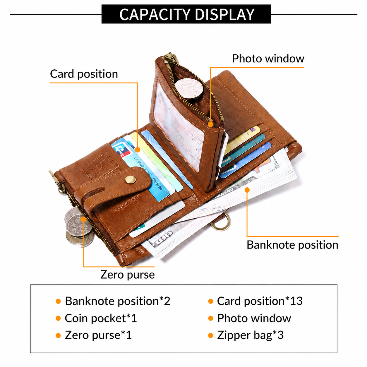 Light Brown RFID Blocking Leather Wallet for Men - Vertical Oil Wax Cowhide Bifold Wallet with Double Zipper, Card Slots & Coin Pocket Kemu |Fashion Home Kitchen Beauty