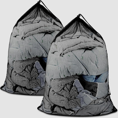2 Pack Large Mesh Laundry Bags, 24" x 36" Heavy Duty Strong Drawstring Dirty Clothes Bags with Soft Breathable Net, Machine Washable Laundry Bag for College, Dorm, Camp, Travel and Family Use(Black) Kemu |Fashion Home Kitchen Beauty