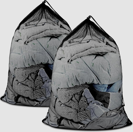 2 Pack Large Mesh Laundry Bags, 24" x 36" Heavy Duty Strong Drawstring Dirty Clothes Bags with Soft Breathable Net, Machine Washable Laundry Bag for College, Dorm, Camp, Travel and Family Use(Black) Kemu |Fashion Home Kitchen Beauty