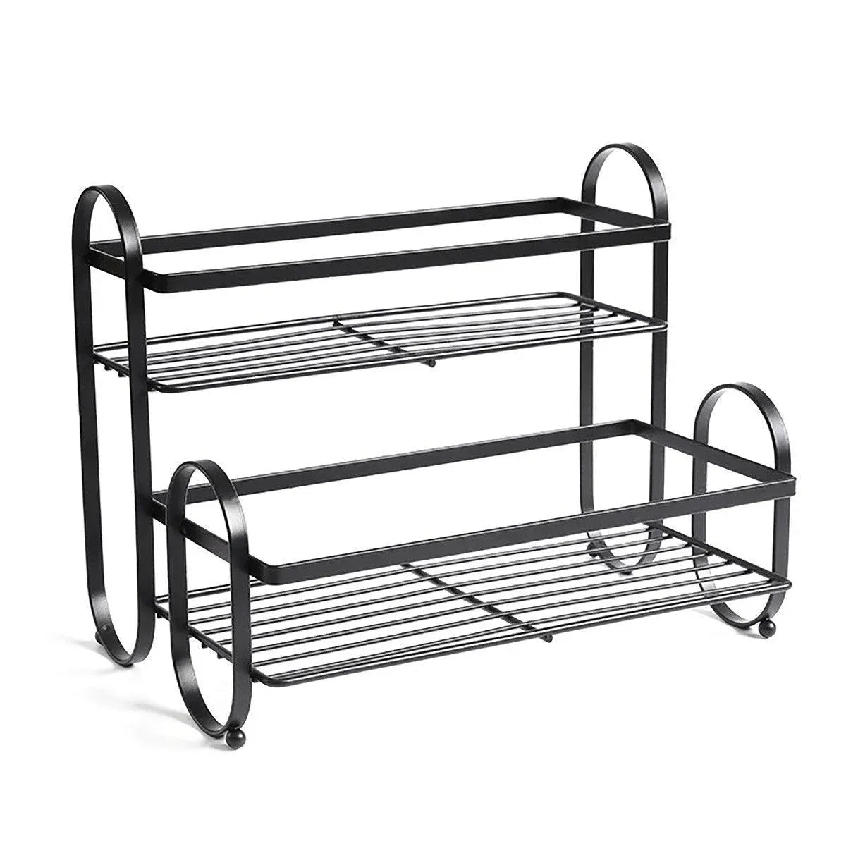 Iron Double Storage Shelf Organiser Durable Metal Rack for Kitchen Bathroom Use - Black Kemu |Fashion Home Kitchen Beauty