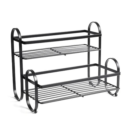 Iron Double Storage Shelf Organiser Durable Metal Rack for Kitchen Bathroom Use - Black Kemu |Fashion Home Kitchen Beauty