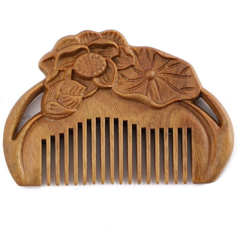 8cm Mini Carved Sandalwood Comb, Vintage Lotus Flower 3D Engraved Portable Anti-Static Wooden Scalp Massage Comb Kemu |Fashion Home Kitchen Beauty