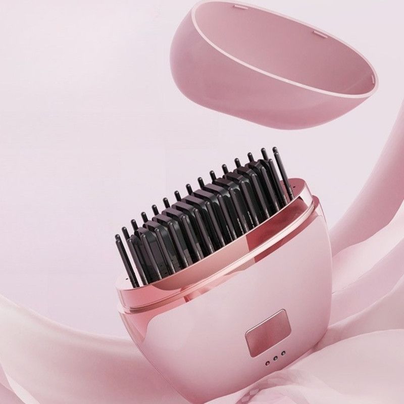 Mini Wireless Negative Ion Hair Straightener Brush, Rechargeable Portable Constant-Temperature Hair Styling Comb for Travel—Pink Kemu |Fashion Home Kitchen Beauty