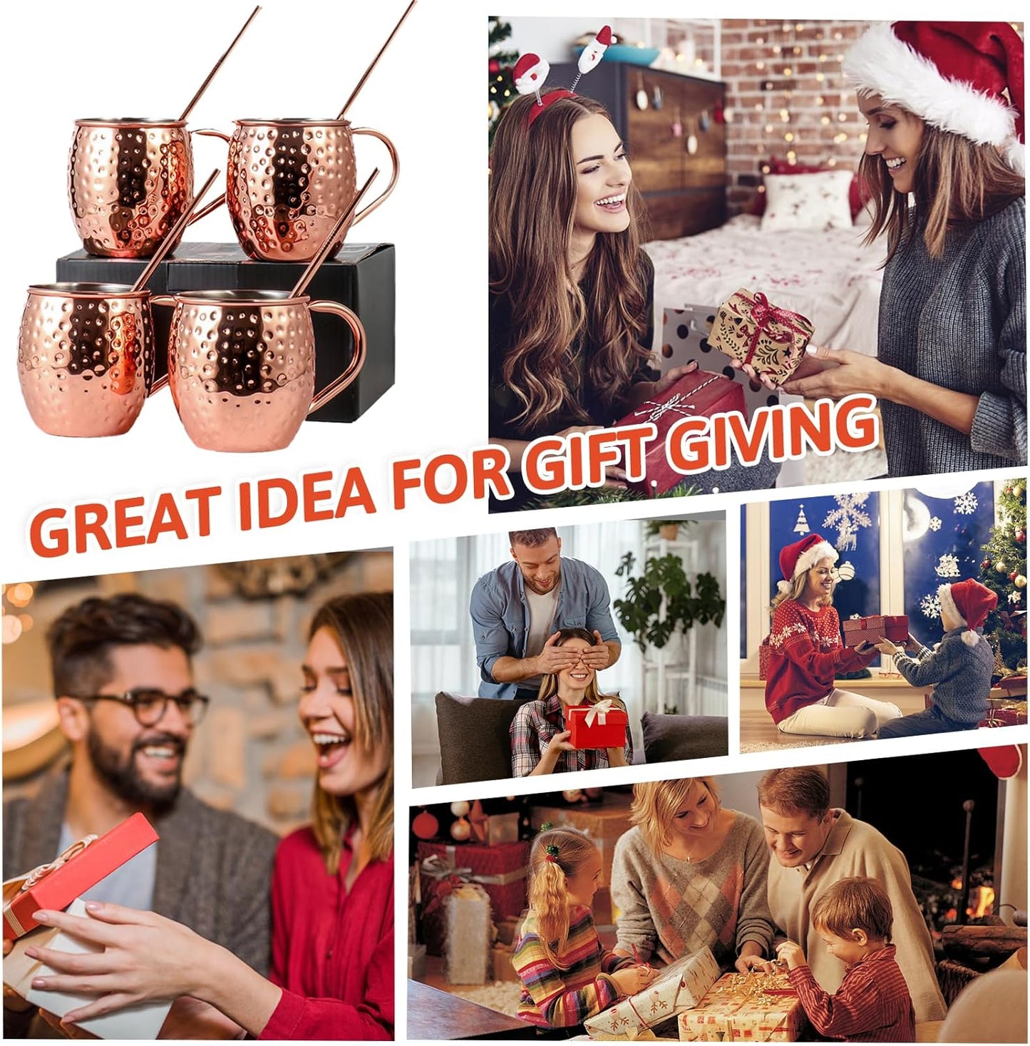 Moscow Mule Copper Mugs of 4 18-oz Pure Copper Plating Stainless Steel Drinking Cup with 4 Cocktail Copper Straws Great Dining Entertaining Bar Gift Kemu |Fashion Home Kitchen Beauty