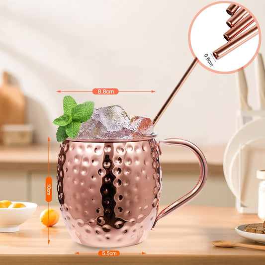Moscow Mule Copper Mugs of 4 18-oz Pure Copper Plating Stainless Steel Drinking Cup with 4 Cocktail Copper Straws Great Dining Entertaining Bar Gift Kemu |Fashion Home Kitchen Beauty