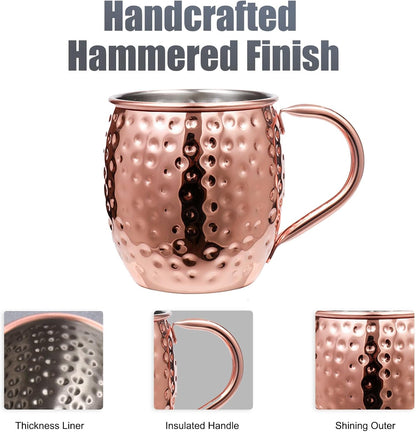 Moscow Mule Copper Mugs of 4 18-oz Pure Copper Plating Stainless Steel Drinking Cup with 4 Cocktail Copper Straws Great Dining Entertaining Bar Gift Kemu |Fashion Home Kitchen Beauty
