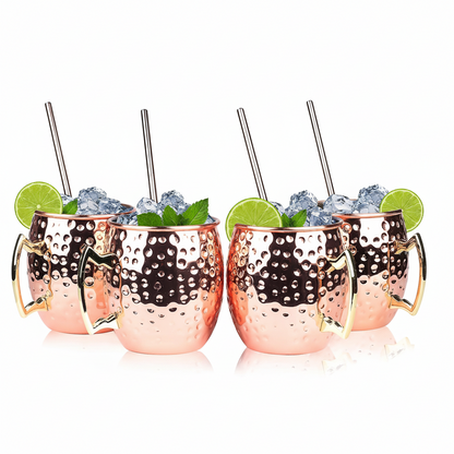 Moscow Mule Mugs 4 Pack | Rose Gold Copper-Plated Cocktail Mugs 530ml with Gift Box Kemu |Fashion Home Kitchen Beauty