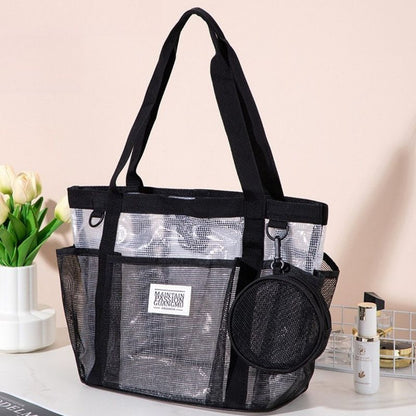 Multi-Pocket Mesh Beach Swim Bag, Dry/Wet Separation, Large Capacity Gym Tote with Bonus Mini Round Mesh Pouch—Black Kemu |Fashion Home Kitchen Beauty