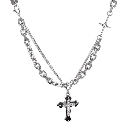 Alloy Cross Necklace O Chain 41-50cm Unisex High street three-layer cross necklace Kemu |Fashion Home Kitchen Beauty