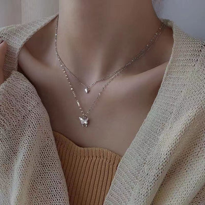 Necklace Women Alloy Bow Water Wave Chain Double Butterfly necklace Kemu |Fashion Home Kitchen Beauty