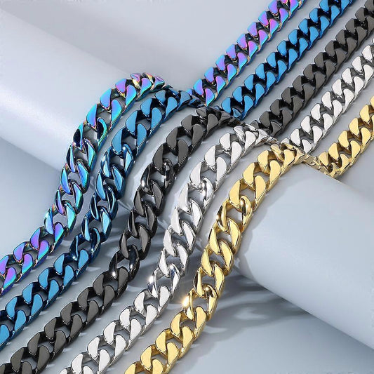 Necklace for Men 50/60CM 316L Stainless Steel 15MM Width Curb Cuban Link Chains On Neck Jewelry Men's Necklace Accessories (Multicolor, 50CM) Kemu |Fashion Home Kitchen Beauty