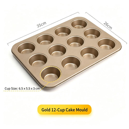 Non-Stick Muffin Baking Pan, Household Oven Cake & Bread Mould, Gold 12-Cup Baking Tray, Versatile DIY Baking Tool Kemu |Fashion Home Kitchen Beauty