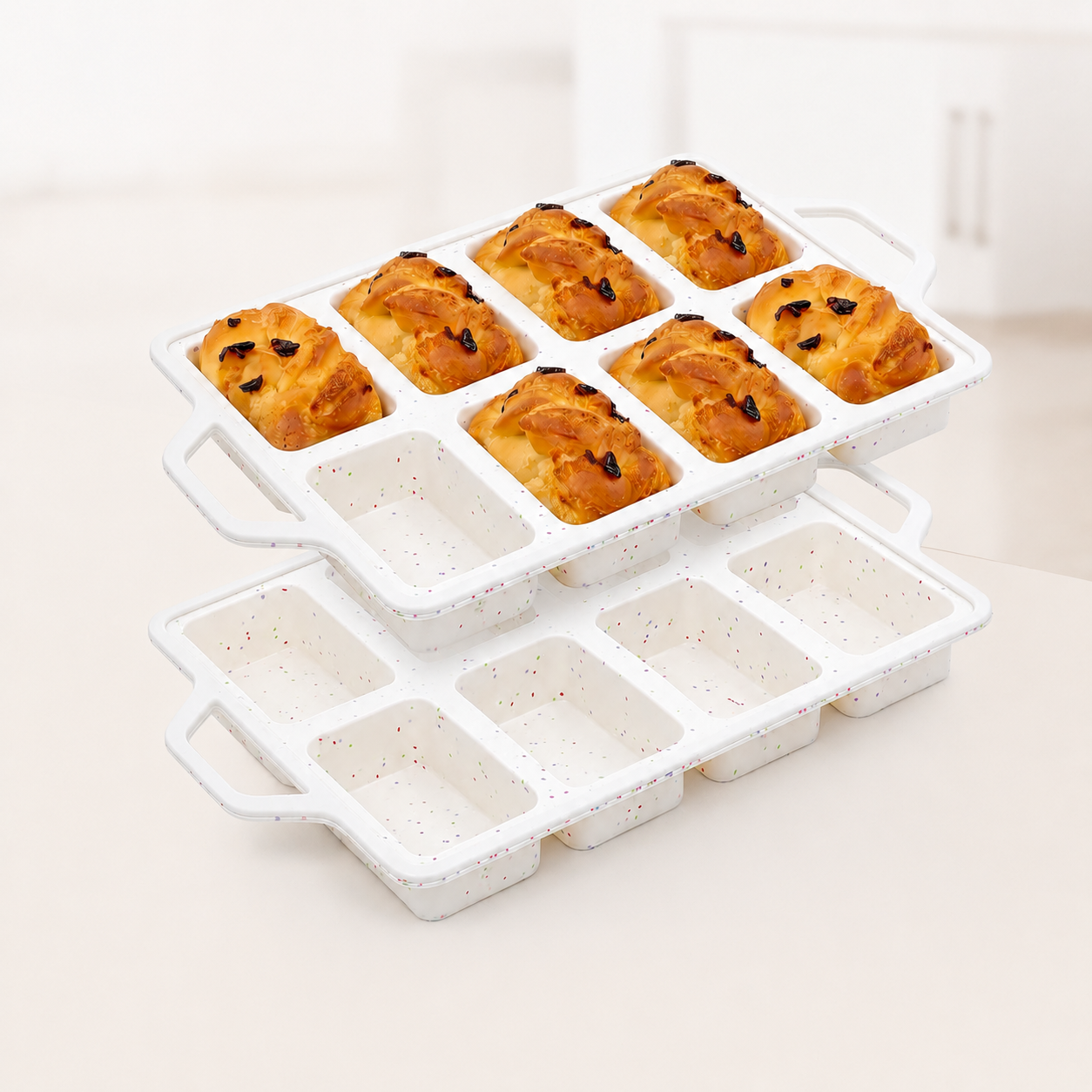 8-Cavity Mini Loaf Pan, Non-Stick Silicone Bread Mould with Sturdy Stainless Steel Frame – Perfect for Baking Individual Breads, Snack Cakes, and Sweet Treats at Home (1PCS) Kemu |Fashion Home Kitchen Beauty