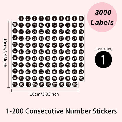3000 PCS Number Stickers Labels, 0.4'' Black Consecutive Number Stickers 1-200, Vinyl Numbered Sticker, Self-Adhesive and Residue-Free, Use for Indoor and Outdoor - Kemu |Fashion Home Kitchen Beauty