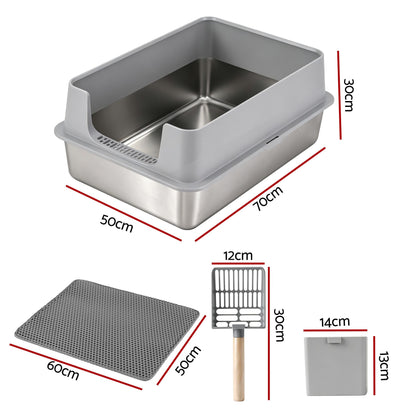 i.Pet XXL Cat Litter Box Stainless Steel Jumbo Semi-Enclosed Pet Kitty Toilet Grey Kemu |Fashion Home Kitchen Beauty
