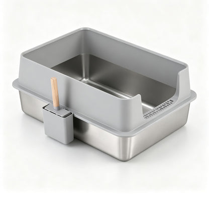 i.Pet XXL Cat Litter Box Stainless Steel Jumbo Semi-Enclosed Pet Kitty Toilet Grey Kemu |Fashion Home Kitchen Beauty