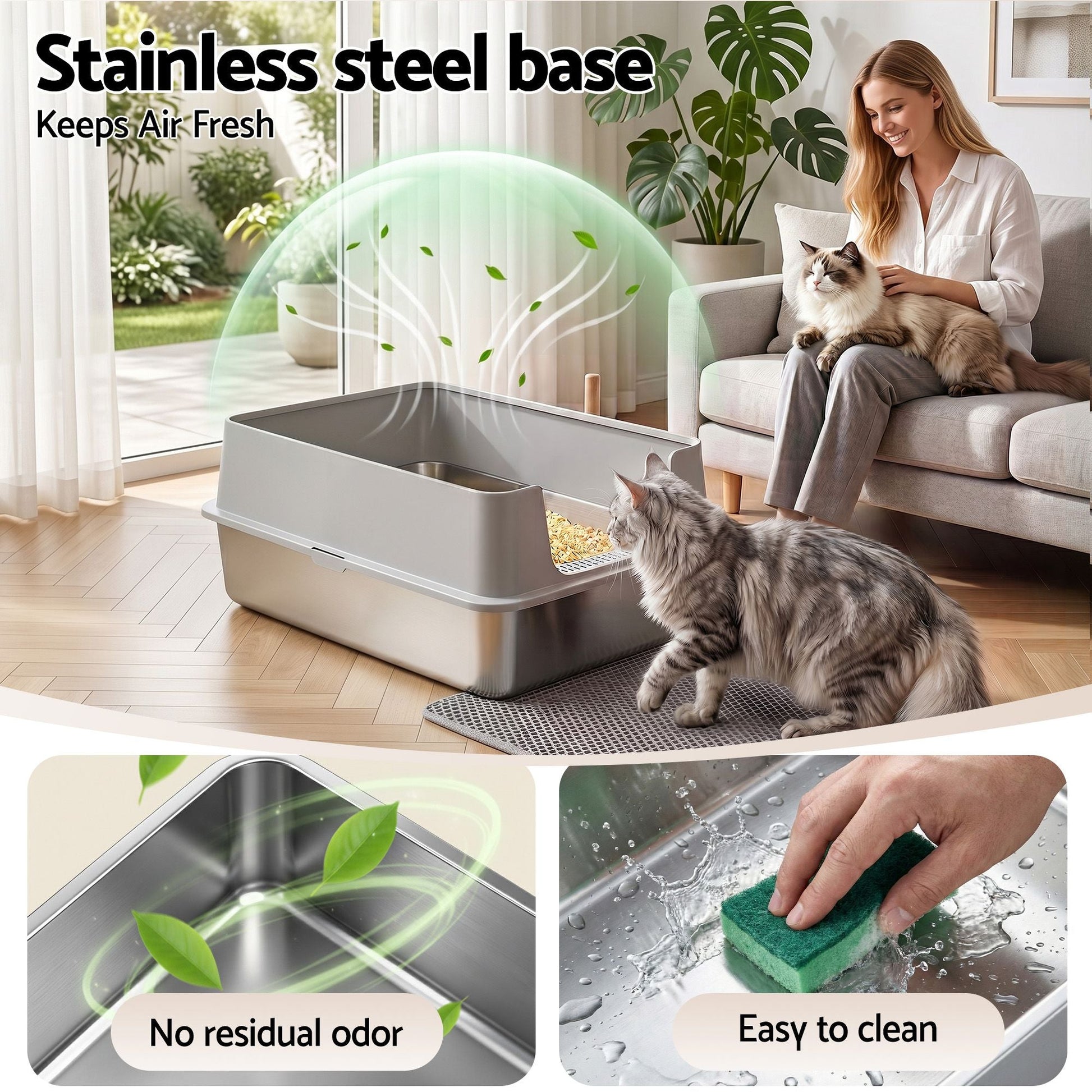 i.Pet XXL Cat Litter Box Stainless Steel Jumbo Semi-Enclosed Pet Kitty Toilet Grey Kemu |Fashion Home Kitchen Beauty