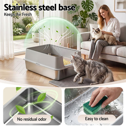 i.Pet XXL Cat Litter Box Stainless Steel Jumbo Semi-Enclosed Pet Kitty Toilet Grey Kemu |Fashion Home Kitchen Beauty