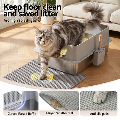 i.Pet XXL Cat Litter Box Stainless Steel Jumbo Semi-Enclosed Pet Kitty Toilet Grey Kemu |Fashion Home Kitchen Beauty