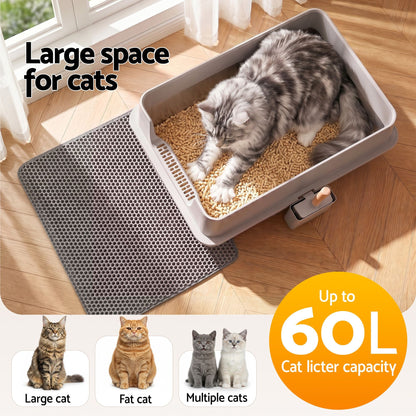 i.Pet XXL Cat Litter Box Stainless Steel Jumbo Semi-Enclosed Pet Kitty Toilet Grey Kemu |Fashion Home Kitchen Beauty
