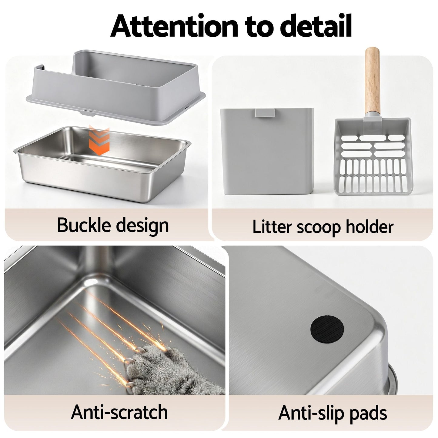 i.Pet XXL Cat Litter Box Stainless Steel Jumbo Semi-Enclosed Pet Kitty Toilet Grey Kemu |Fashion Home Kitchen Beauty
