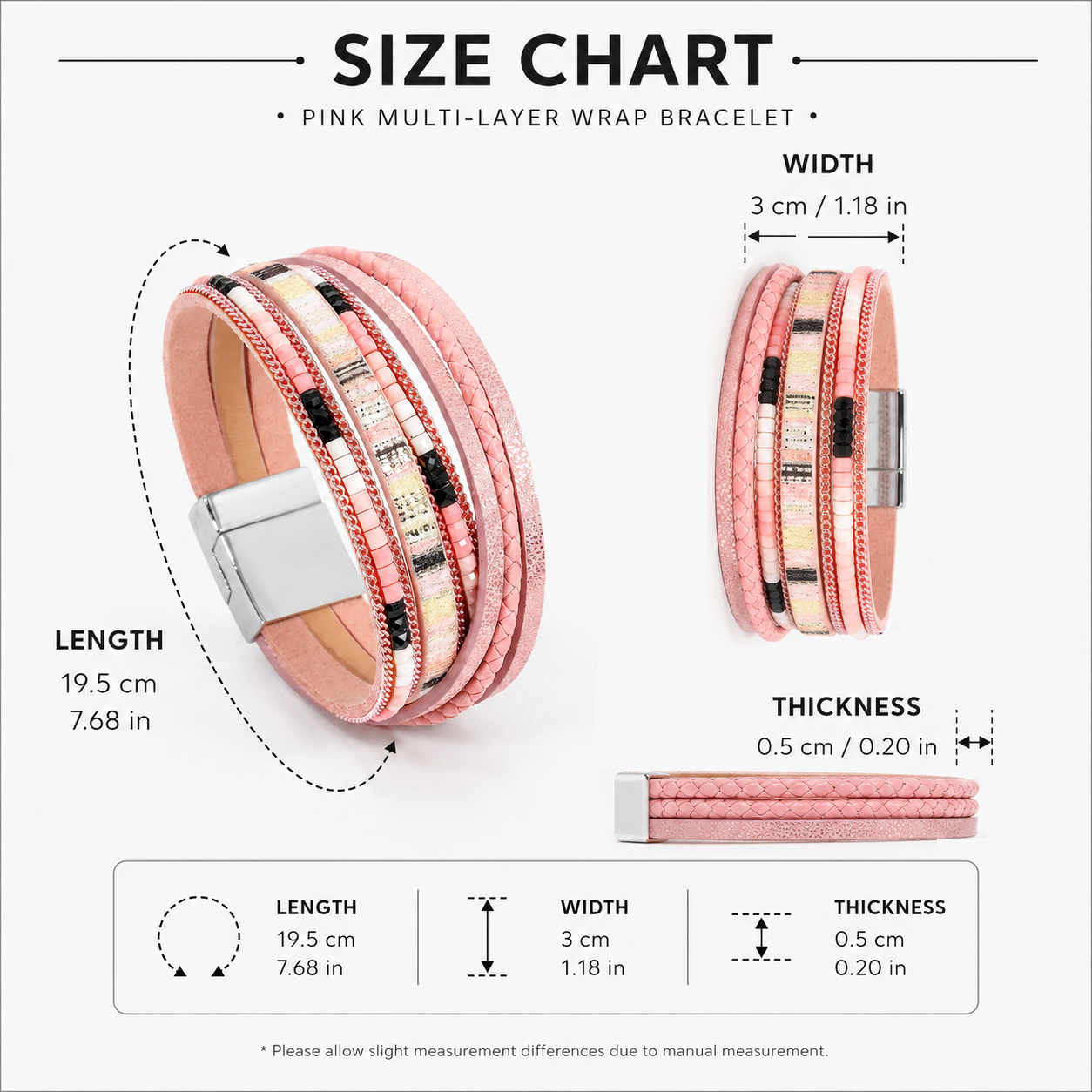Pink Bohemian Multi-Layer Leather Bracelet for Women - PU Faux Leather with Alloy Magnetic Clasp - Handwoven Cuff Bangle, Lightweight Fashion Jewelry Accessory Kemu |Fashion Home Kitchen Beauty