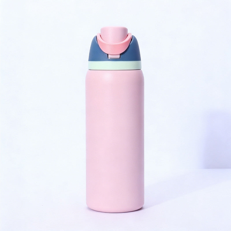 Insulated Stainless Steel Water Bottle with Straw,Pink color blocking & 24 oz, BPA-Free, for Travel, Sports, Outdoors Kemu |Fashion Home Kitchen Beauty