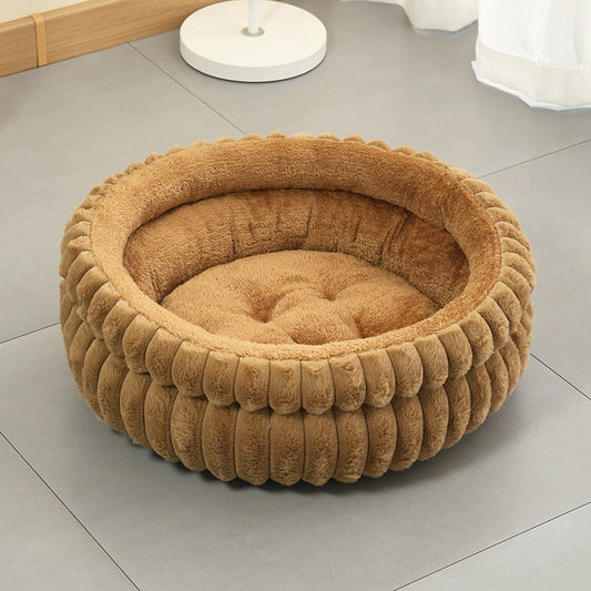 Coffee colour Plush Round Pet Bed with Removable Cushion M Size, Thickened Warm Dog and Cat Nest for Small to Medium Pets, Cozy and Soft Sleeping Space for Home Use Kemu |Fashion Home Kitchen Beauty