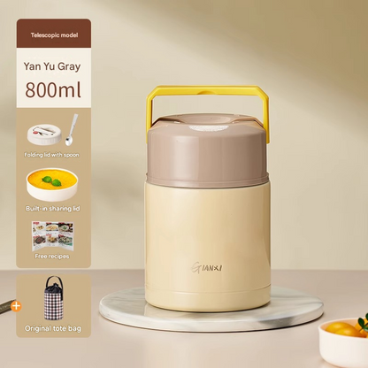 Brown 800ml Stainless Steel Thermal Stew Jar Portable Insulated Lunch Pot with Handle – Vacuum Insulated Soup Container(Retractable style) Kemu |Fashion Home Kitchen Beauty