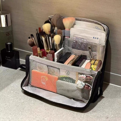 Portable Multi-Functional Toiletry Bag, Stand-Up Large-Capacity Storage Bag for Makeup Brushes, Cosmetics, and Toiletries, Jinbu Multi-Compartment Storage Bag - Black Kemu |Fashion Home Kitchen Beauty