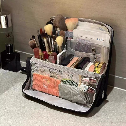 Portable Multi-Functional Toiletry Bag, Stand-Up Large-Capacity Storage Bag for Makeup Brushes, Cosmetics, and Toiletries, Jinbu Multi-Compartment Storage Bag - Black Kemu |Fashion Home Kitchen Beauty