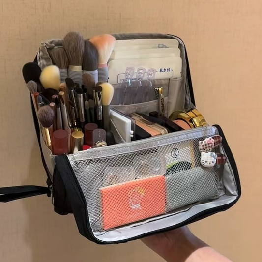 Portable Multi-Functional Toiletry Bag, Stand-Up Large-Capacity Storage Bag for Makeup Brushes, Cosmetics, and Toiletries, Jinbu Multi-Compartment Storage Bag - Black Kemu |Fashion Home Kitchen Beauty