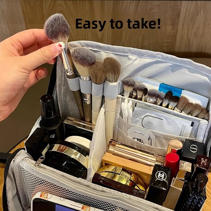 Portable Multi-Functional Toiletry Bag, Stand-Up Large-Capacity Storage Bag for Makeup Brushes, Cosmetics, and Toiletries, Jinbu Multi-Compartment Storage Bag - Black Kemu |Fashion Home Kitchen Beauty