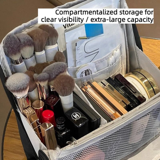 Portable Multi-Functional Toiletry Bag, Stand-Up Large-Capacity Storage Bag for Makeup Brushes, Cosmetics, and Toiletries, Jinbu Multi-Compartment Storage Bag - Black Kemu |Fashion Home Kitchen Beauty