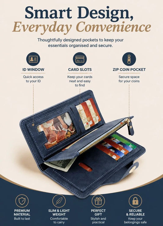 Dual Color Retro Long Men Billfold 2 Pcs Set, Magnetic Portable Hand Wallet, Exquisite Casual Present Bundle, Grey & Coffee Kemu |Fashion Home Kitchen Beauty