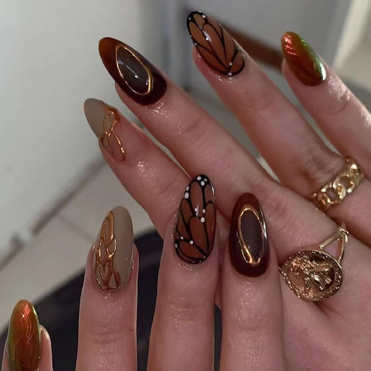 Reusable Press-On Nails for Daily Wear, Parties, and Special Occasions (Brown) Kemu |Fashion Home Kitchen Beauty