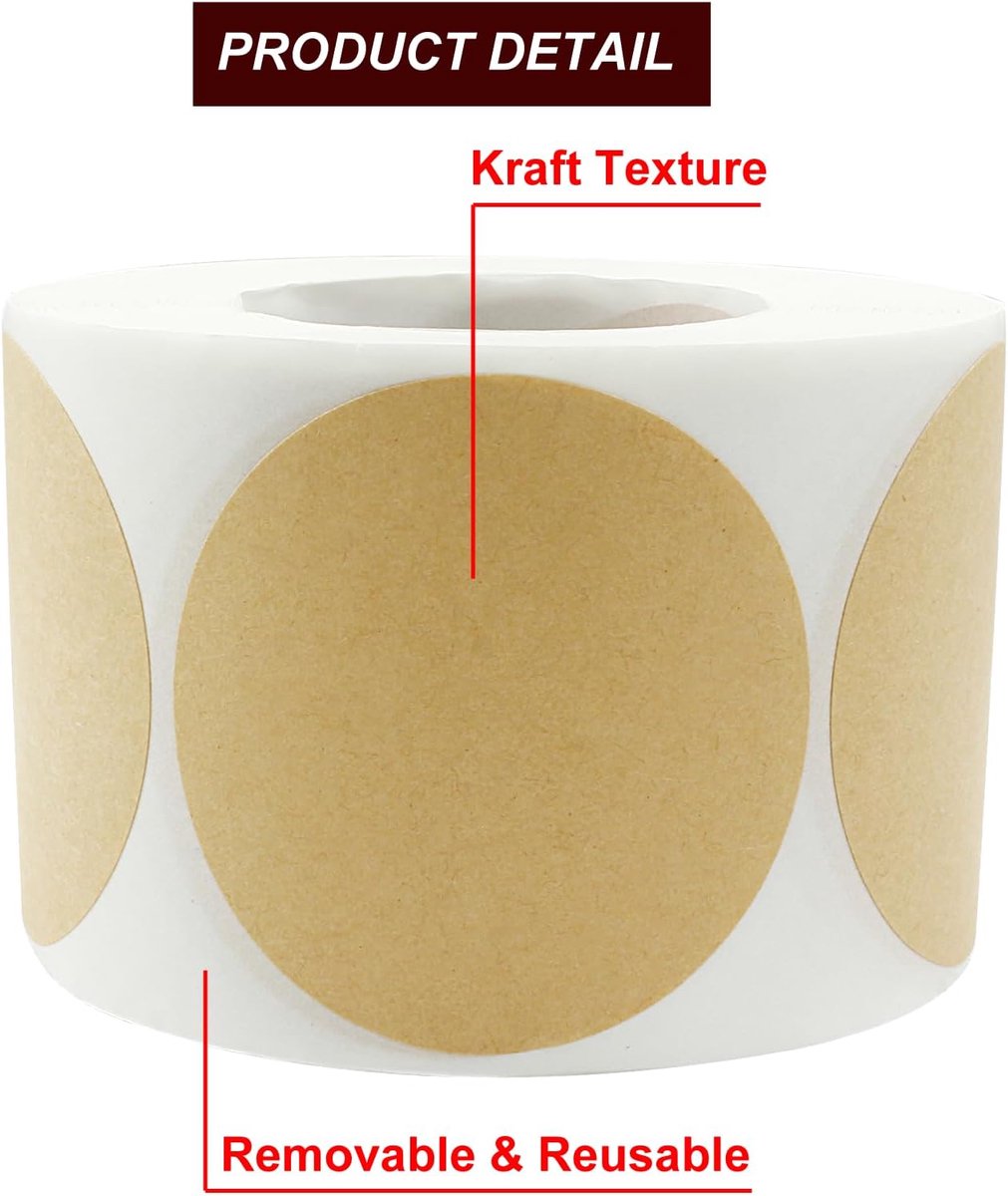 Round Kraft Paper Dot Stickers 500pcs | 52mm Yellow Self-Adhesive Labels | Removable & Writable for Food, Jars & Packaging Kemu |Fashion Home Kitchen Beauty