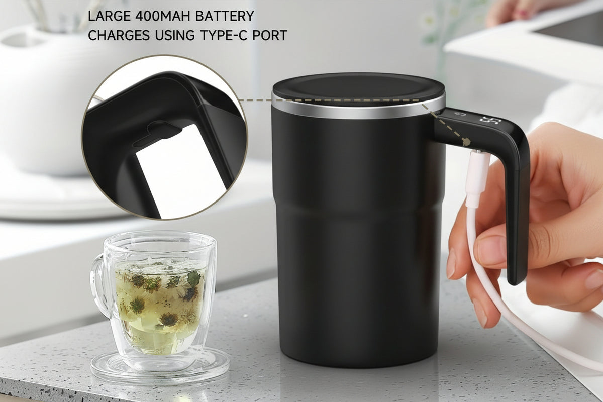 Self-Stirring Coffee Mug Automatic Stir Mug LED Temperature Mug Rechargeable - Black - Size 380ML Kemu |Fashion Home Kitchen Beauty