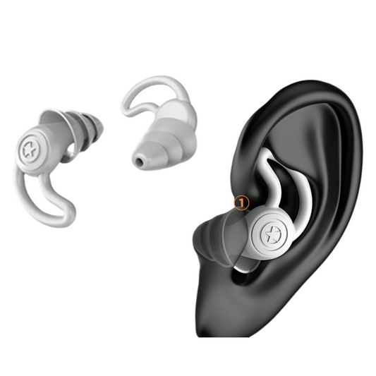 White wireless earbuds with charging case on a white background