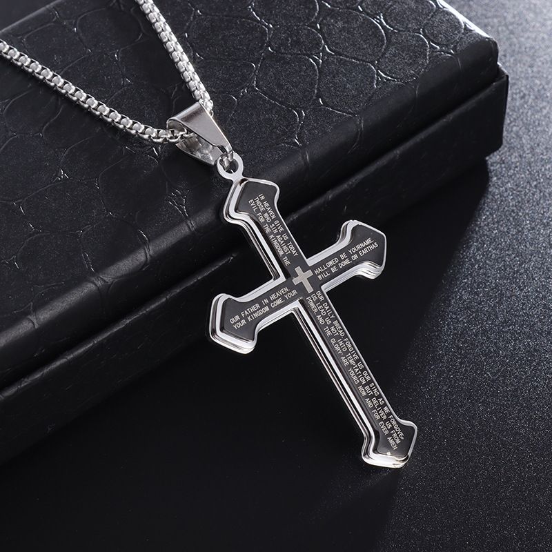 Puhai Stainless Steel Cross Necklace Silver Snake Bone Black Kemu |Fashion Home Kitchen Beauty
