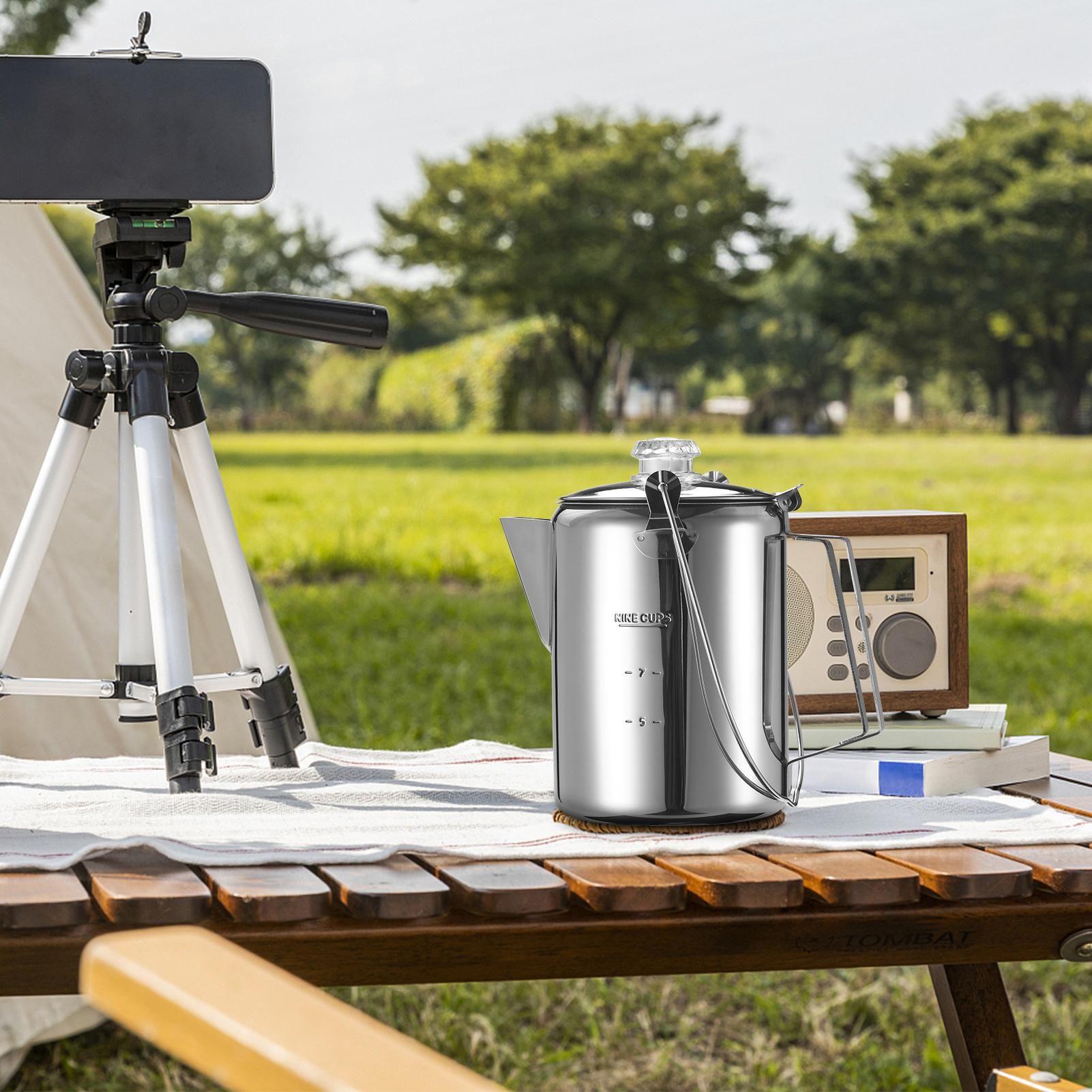 1.2L 9-Cup Stainless Steel Camping Percolator Coffee Pot Stovetop Coffee Maker 1Pc Kemu |Fashion Home Kitchen Beauty