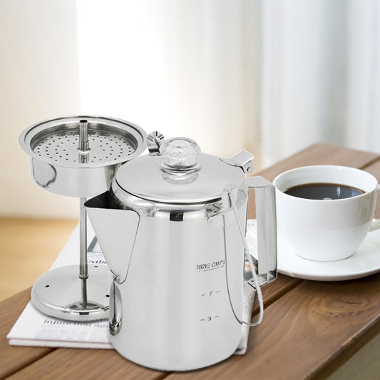 1.2L 9-Cup Stainless Steel Camping Percolator Coffee Pot Stovetop Coffee Maker 1Pc Kemu |Fashion Home Kitchen Beauty